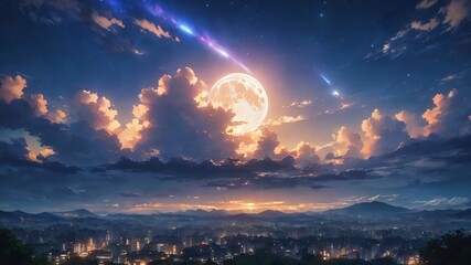 anime aesthetic beautiful sky background illustration