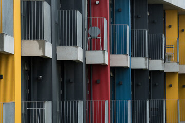 Rainbow painted exterior details of buildings in Laugardalur - 2