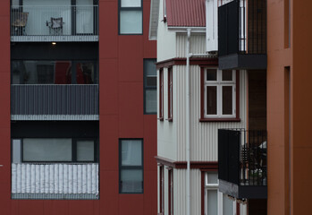 Traditional Nordic colors in exterior details of modern condos  in Laugavegur - 1