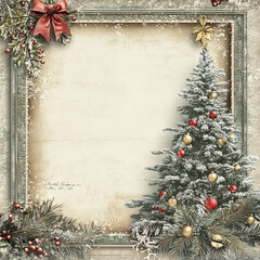 Digital paper, scrapbooking, background, frame, lot of free space for text, Christmas tree