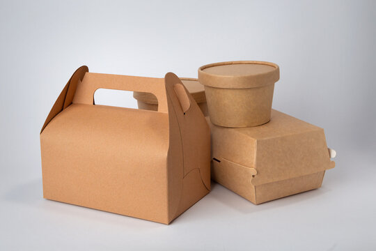 Paper food container isolated on white background. Packaging template mockup.