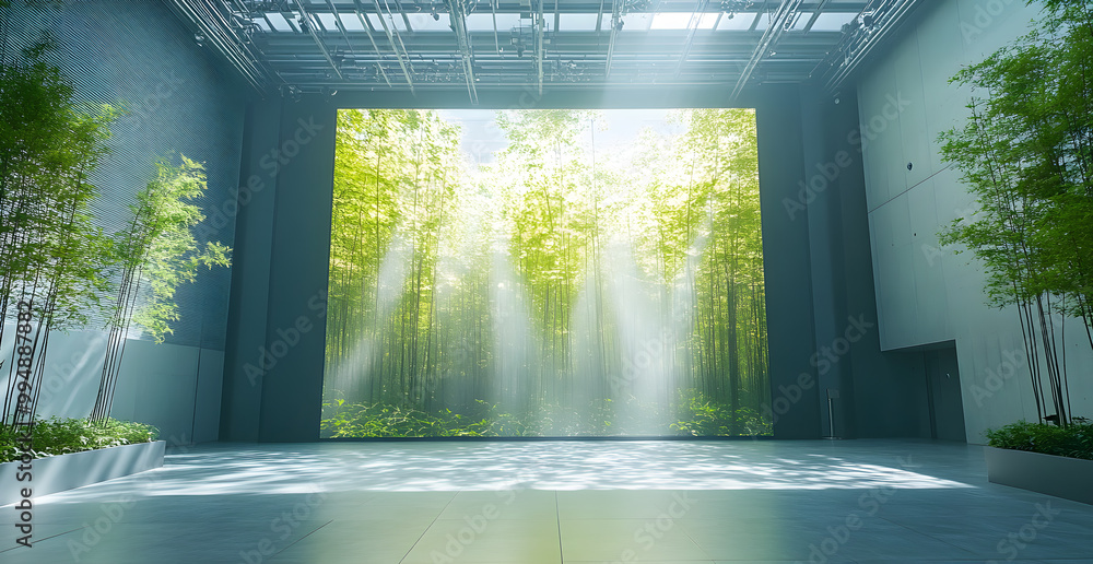 Poster a large screen with a forest on it