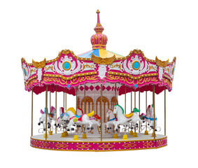 Carousel attraction ride with horses isolated on white background © runrun2