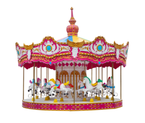Carousel attraction ride with horses isolated on white background