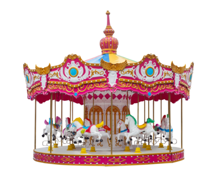 Carousel attraction ride with horses isolated on white background