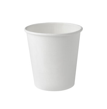 Front view of white blank disposable paper sampling cup isolated on white