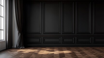 Elegant Dark Room with Herringbone Floor