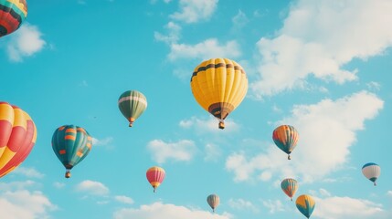 Fototapeta premium A hot air balloon festival with colorful balloons filling the sky, showcasing the joy of flying together.