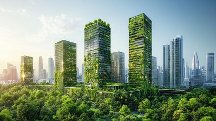 Obraz premium A skyline featuring green spaces and parks integrated within the urban environment, promoting sustainability. -