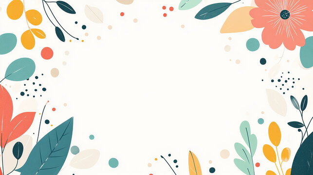 Cute, simple cartoon frame border vector background with leaves,