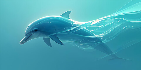 Naklejka premium A Dolphin Glides Through Abstract Flowing Water with a Serene Expression