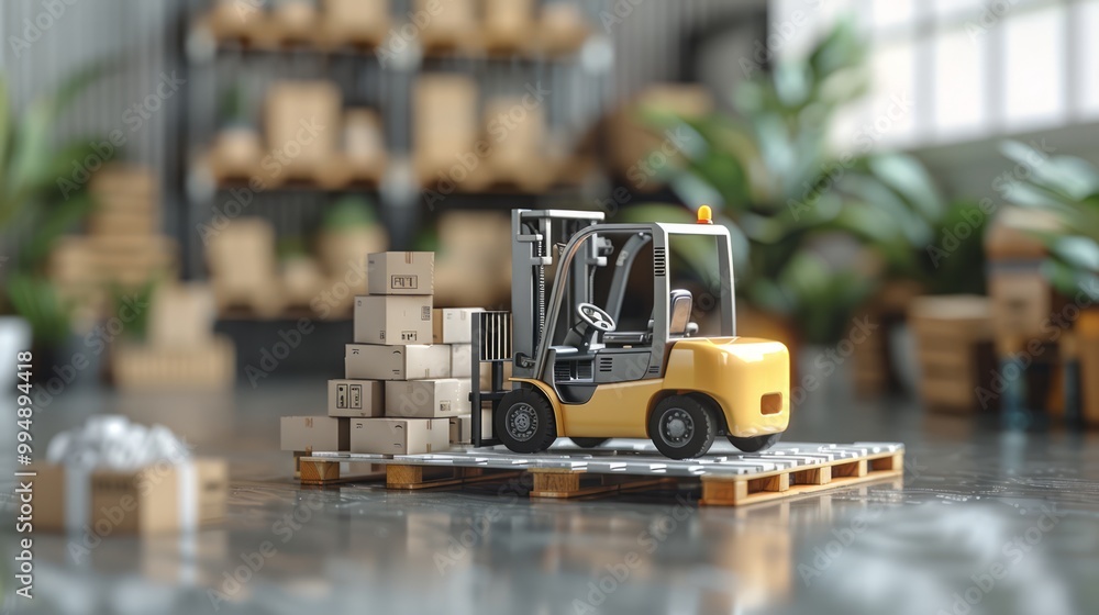 Poster forklift with boxes in a modern studio setting