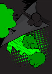 Cartoon green and black background, comic book backdrop. Retro vector comics pop art design.