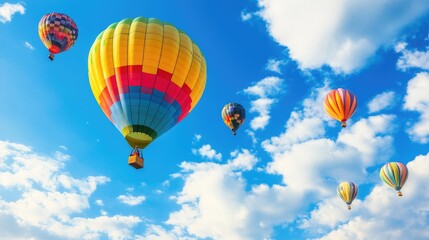 Obraz premium A vibrant scene of colorful hot air balloons rising into the sky during a festival, celebrating the joy of flying