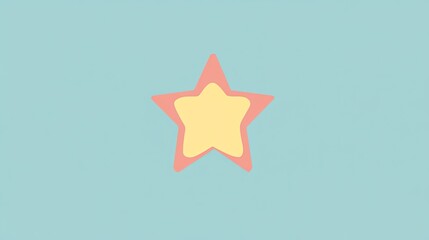 A Single Yellow Star with a Pink Outline on a Light Blue Background