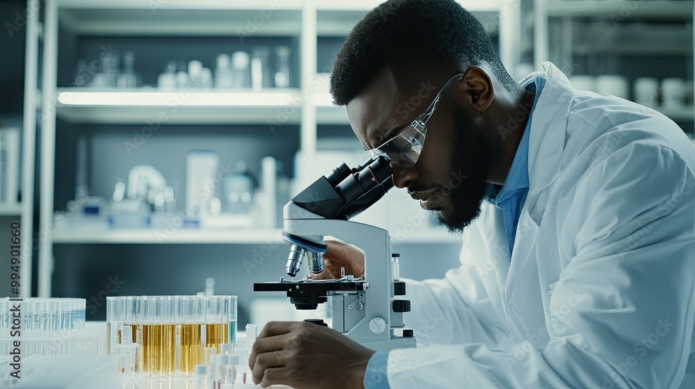 Aufkleber Scientist Using Microscope in Laboratory Setting