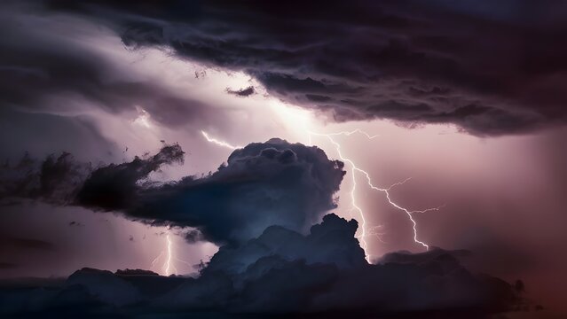 Dynamic stormy sky with dark clouds and lightning