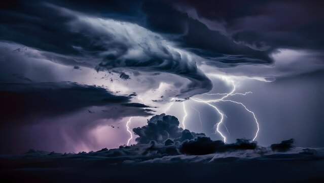 Dynamic stormy sky with dark clouds and lightning