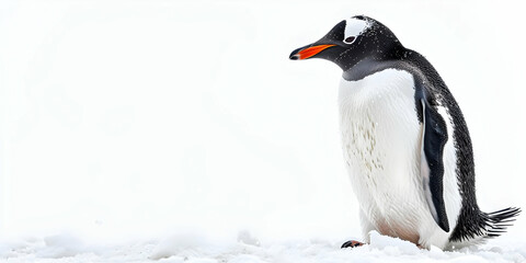 Obraz premium A Gentoo Penguin Stands on Snow with White Background