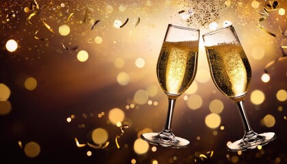 Two champagne flutes clinking.