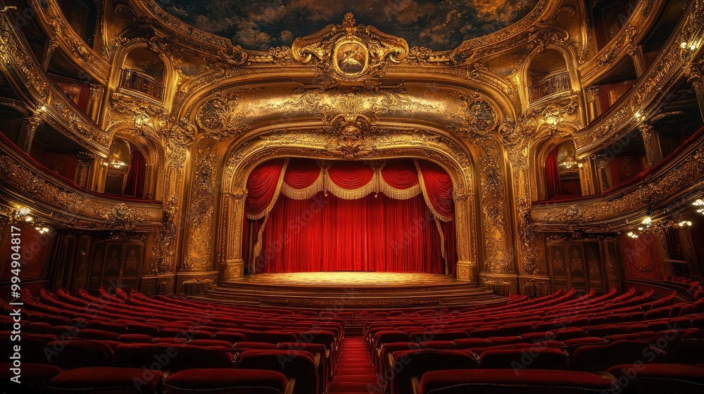 Wall mural the grand opera house interior, with ornate gold details and red velvet seats, ready for a show.