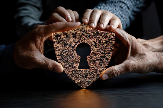 Hands Holding Glowing Shield Symbolizing Cybersecurity and Protection Together