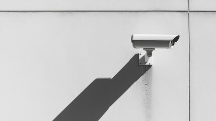 Security Camera Mounted on White Wall with Long Shadow