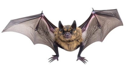 A single bat with wings spread wide isolated on a plain white background