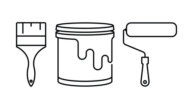 Painting tools set with roller, bucket and brush icon vector