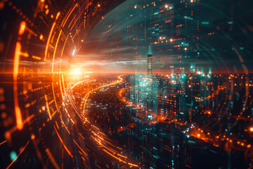 Fototapeta premium Online shopping theme with downtown