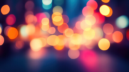 Obraz premium Blurred lights of a city street at night, creating an abstract bokeh background with warm tones and a blurred effect