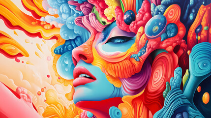 Abstract surreal and colorful wallpaper background. Pop Surrealism. Illustration