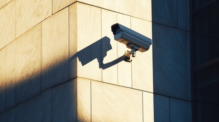 Security Camera Mounted on Building Wall with Shadow
