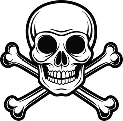 Human Skull and crossbones line art, Vector illustration isolated on a white background. Coloring page book. Graphic sketch.