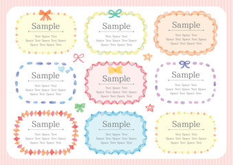 手描き水彩風のかわいい飾り付き長方形フレーム9点セット