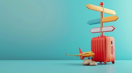 A suitcase is on top of a sign