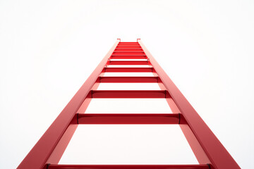 Red ladder in 3D stretching up toward a glowing target, representing a business goal, in a clean, modern rendering with copy space. Soft ambient light. 