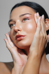 Elegant Woman With Natural Makeup Posing In Studio Beauty Shot