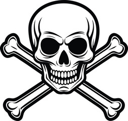 Human Skull and crossbones line art, Vector illustration isolated on a white background. Coloring page book. Graphic sketch.