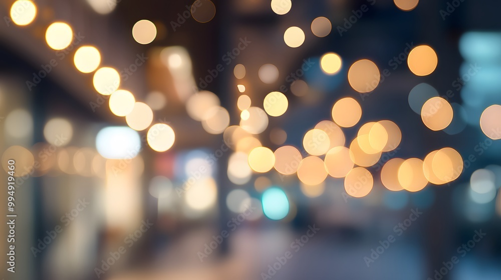 Aufkleber abstract blur image background of shopping mall with light bokeh and flare light bulb.