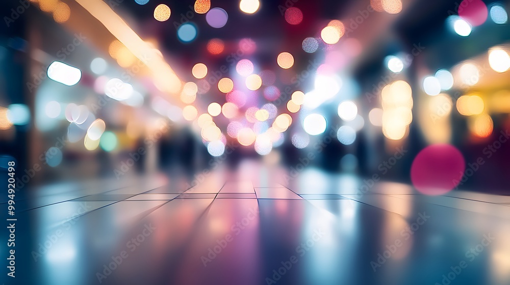 Aufkleber abstract blur image background of shopping mall with light bokeh and flare light bulb.