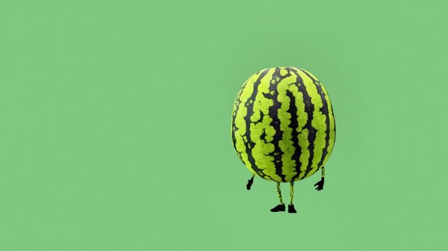 A 3D animated watermelon character dancing energetically. The scene showcases fun, creativity, and vibrant movement, blending the playful nature of tropical fruit with lively digital animation.