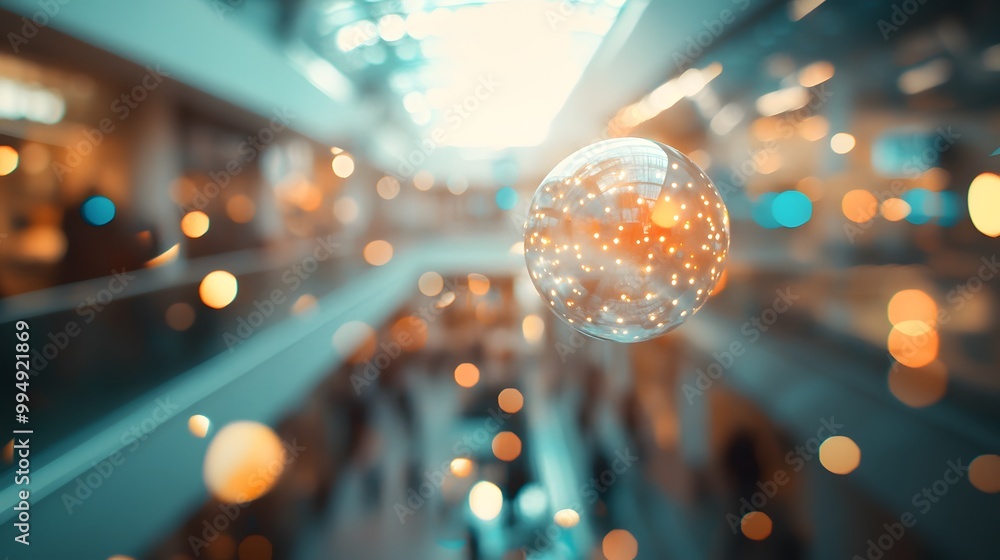 Aufkleber abstract blur image background of shopping mall with light bokeh and flare light bulb.