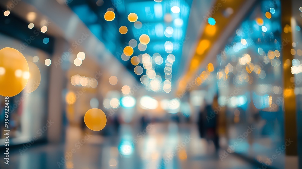 Aufkleber abstract blur image background of shopping mall with light bokeh and flare light bulb.