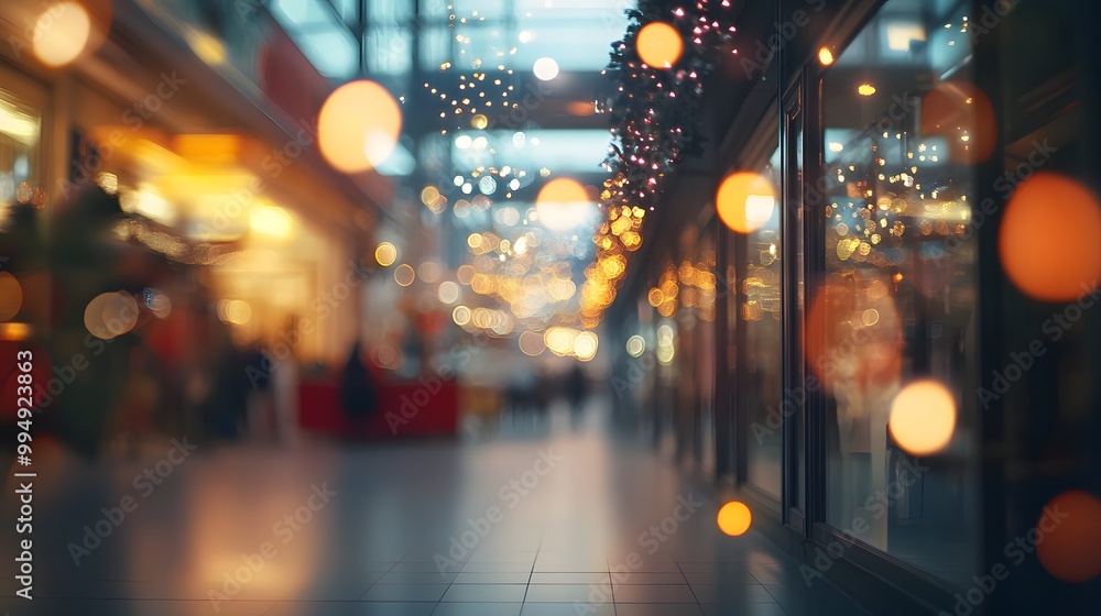 Aufkleber abstract blur image background of shopping mall with light bokeh and flare light bulb.