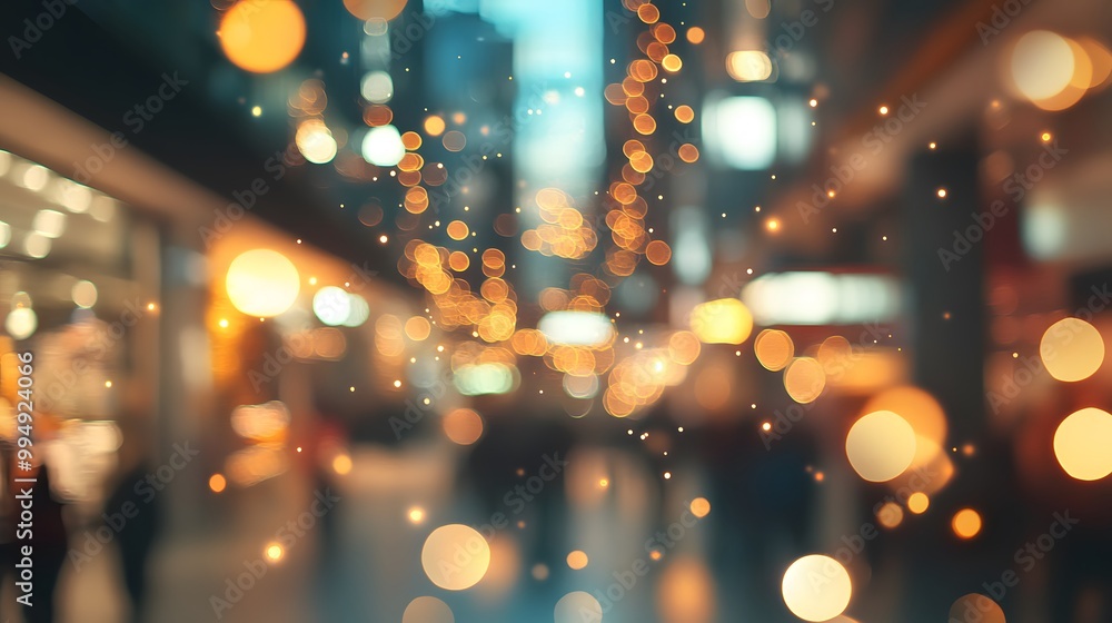 Aufkleber abstract blur image background of shopping mall with light bokeh and flare light bulb.