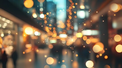 abstract blur image background of shopping mall with light bokeh and flare light bulb. 