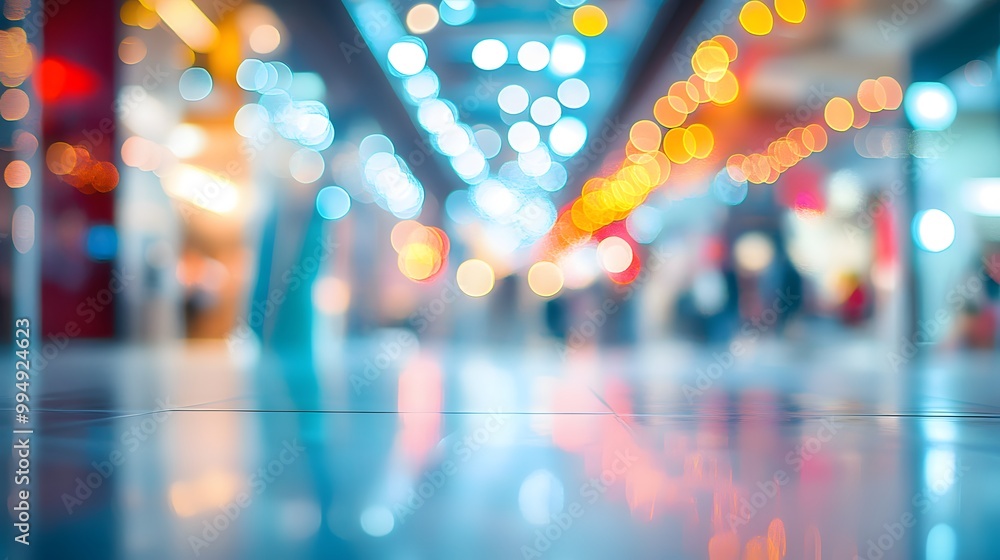 Aufkleber abstract blur image background of shopping mall with light bokeh and flare light bulb.