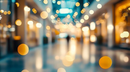 abstract blur image background of shopping mall with light bokeh and flare light bulb. 
