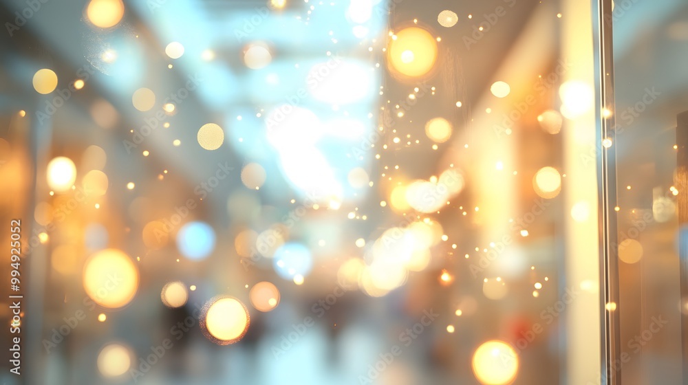 Aufkleber abstract blur image background of shopping mall with light bokeh and flare light bulb.